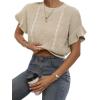 imageVerdusa Womens Ruffled Short Sleeve Round Neck Knitted Top Pullovers SweaterBeige