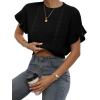 imageVerdusa Womens Ruffled Short Sleeve Round Neck Knitted Top Pullovers SweaterBlack