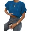 imageVerdusa Womens Ruffled Short Sleeve Round Neck Knitted Top Pullovers SweaterBlue