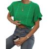 imageVerdusa Womens Ruffled Short Sleeve Round Neck Knitted Top Pullovers SweaterGreen
