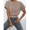 imageVerdusa Womens Ruffled Short Sleeve Round Neck Knitted Top Pullovers SweaterKhaki