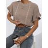 imageVerdusa Womens Ruffled Short Sleeve Round Neck Knitted Top Pullovers SweaterKhaki