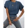 imageVerdusa Womens Ruffled Short Sleeve Round Neck Knitted Top Pullovers SweaterNavy Blue