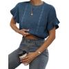 imageVerdusa Womens Ruffled Short Sleeve Round Neck Knitted Top Pullovers SweaterNavy Blue