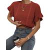 imageVerdusa Womens Ruffled Short Sleeve Round Neck Knitted Top Pullovers SweaterRust Red