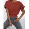 imageVerdusa Womens Ruffled Short Sleeve Round Neck Knitted Top Pullovers SweaterRust Red