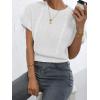 imageVerdusa Womens Ruffled Short Sleeve Round Neck Knitted Top Pullovers SweaterWhite