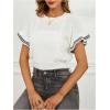 imageVerdusa Womens Ruffled Short Sleeve Round Neck Knitted Top Pullovers SweaterWhite Black