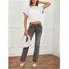 imageVerdusa Womens Ruffled Short Sleeve Round Neck Knitted Top Pullovers SweaterWhite Black