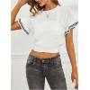 imageVerdusa Womens Ruffled Short Sleeve Round Neck Knitted Top Pullovers SweaterWhite Black