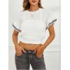 imageVerdusa Womens Ruffled Short Sleeve Round Neck Knitted Top Pullovers SweaterWhite Black