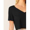 imageVerdusa Womens Solid V Neck Crop T Shirt Top Causal Short Sleeve Tee TopBlack