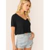 imageVerdusa Womens Solid V Neck Crop T Shirt Top Causal Short Sleeve Tee TopBlack