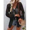 imageVerdusa Womens Tie Front Long Sleeve Hollow Out Sheer Kimono Cardigan Cover UpBlack