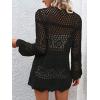 imageVerdusa Womens Tie Front Long Sleeve Hollow Out Sheer Kimono Cardigan Cover UpBlack