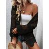 imageVerdusa Womens Tie Front Long Sleeve Hollow Out Sheer Kimono Cardigan Cover UpBlack