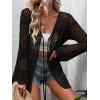 imageVerdusa Womens Tie Front Long Sleeve Hollow Out Sheer Kimono Cardigan Cover UpBlack