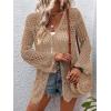 imageVerdusa Womens Tie Front Long Sleeve Hollow Out Sheer Kimono Cardigan Cover UpKhaki