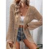 imageVerdusa Womens Tie Front Long Sleeve Hollow Out Sheer Kimono Cardigan Cover UpKhaki