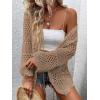 imageVerdusa Womens Tie Front Long Sleeve Hollow Out Sheer Kimono Cardigan Cover UpKhaki