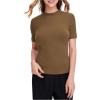 imageVerdusa Womens Business Casual Tops Mock Neck Short Sleeve Knit Basic Tees Work Ofiice OutfitsLight Brown