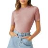 imageVerdusa Womens Business Casual Tops Mock Neck Short Sleeve Knit Basic Tees Work Ofiice OutfitsPink Dusty