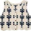 imageVerdusa Womens Button Front Vest V Neck Sleeveless Knit Crochet Sweater VestBeige and Blue