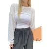 imageVerdusa Womens Crop Cover Up Long Sleeve Pointelle Knit Hollow Out Crochet See Through Knit TopLight White