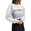 imageVerdusa Womens Crop Cover Up Long Sleeve Pointelle Knit Hollow Out Crochet See Through Knit TopWhite