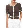 imageVerdusa Womens Cropped Sweater Old Money Clothes Short Sleeve Button Up Fall Trendy Lightweight Knit TopBrown