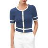 imageVerdusa Womens Cropped Sweater Old Money Clothes Short Sleeve Button Up Fall Trendy Lightweight Knit TopLight Blue