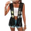 imageVerdusa Womens Floral Crochet Hollow Out Sleeveless Fringe Cardigan VestBlack