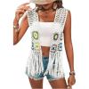 imageVerdusa Womens Floral Crochet Hollow Out Sleeveless Fringe Cardigan VestWhite