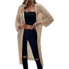 imageVerdusa Womens Hollow Out 34 Sleeve Open Front Knit Cardigan Long KimonoApricot