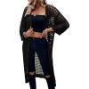 imageVerdusa Womens Hollow Out 34 Sleeve Open Front Knit Cardigan Long KimonoBlack