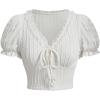 imageVerdusa Womens Knot Front Lace Trim Puff Sleeve V Neck Crop Tee Shirt TopWhite