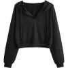 imageVerdusa Womens Long Sleeve Drop Shoulder Drawstring Crop Hoodie SweatshirtBlack