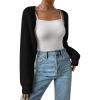 imageVerdusa Womens Long Sleeve Open Front Knitted Crop Cardigan Sweater ShrugBlack