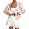 imageVerdusa Womens Long Sleeve Print Button Front V Neck Knit Sweater CardiganLight Pink