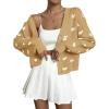 imageVerdusa Womens Long Sleeve Print Button Front V Neck Knit Sweater CardiganYellow