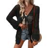imageVerdusa Womens Tie Front Long Sleeve Hollow Out Sheer Kimono Cardigan Cover UpBlack