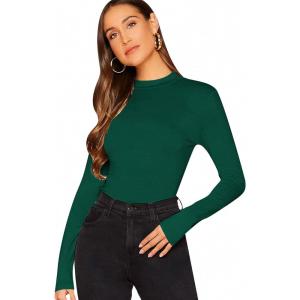 imageVerdusa Womens Basic Mock Neck Slim Fitted Long Sleeve Pullovers Tee TopsDark Green