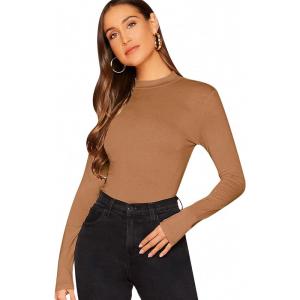 imageVerdusa Womens Basic Mock Neck Slim Fitted Long Sleeve Pullovers Tee TopsDark Khaki