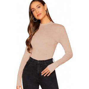 imageVerdusa Womens Basic Mock Neck Slim Fitted Long Sleeve Pullovers Tee TopsKhaki