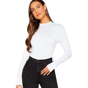 imageVerdusa Womens Basic Mock Neck Slim Fitted Long Sleeve Pullovers Tee TopsWhite