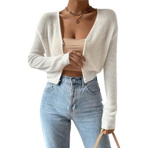 imageVerdusa Womens Drop Shoulder Long Sleeve Button Up Knit Cardigan SweaterCream White