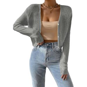 imageVerdusa Womens Drop Shoulder Long Sleeve Button Up Knit Cardigan SweaterGrey