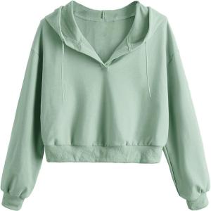 imageVerdusa Womens Long Sleeve Drop Shoulder Drawstring Crop Hoodie SweatshirtMint Green