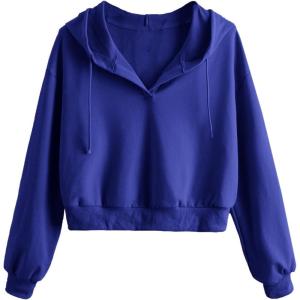 imageVerdusa Womens Long Sleeve Drop Shoulder Drawstring Crop Hoodie SweatshirtRoyal Blue
