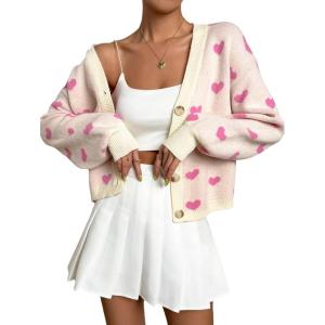 imageVerdusa Womens Long Sleeve Print Button Front V Neck Knit Sweater CardiganLight Pink